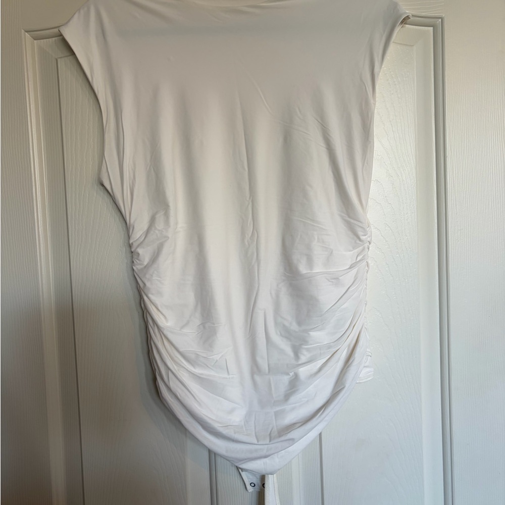 Abercrombie & Fitch White Ruched Bodysuit